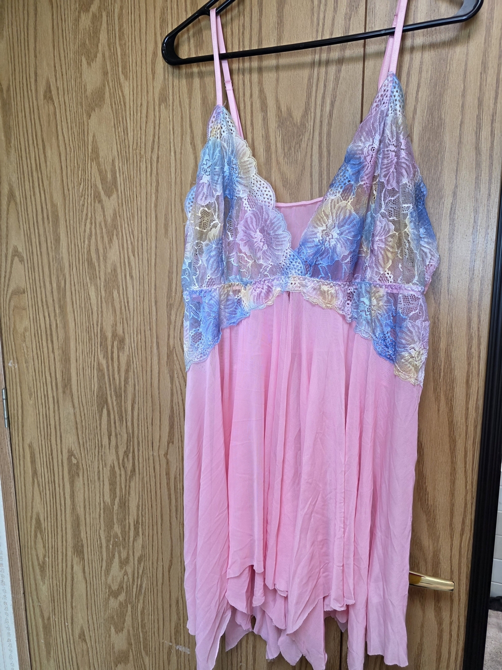 SHEIN Pink Chemise with Multicolor Floral Lace